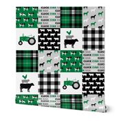 farm life wholecloth - black and green - tractor with plaid