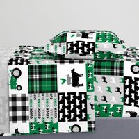 farm life wholecloth - black and green - tractor with plaid