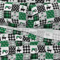 farm life wholecloth - black and green - tractor with plaid