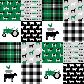 farm life wholecloth - black and green - tractor with plaid