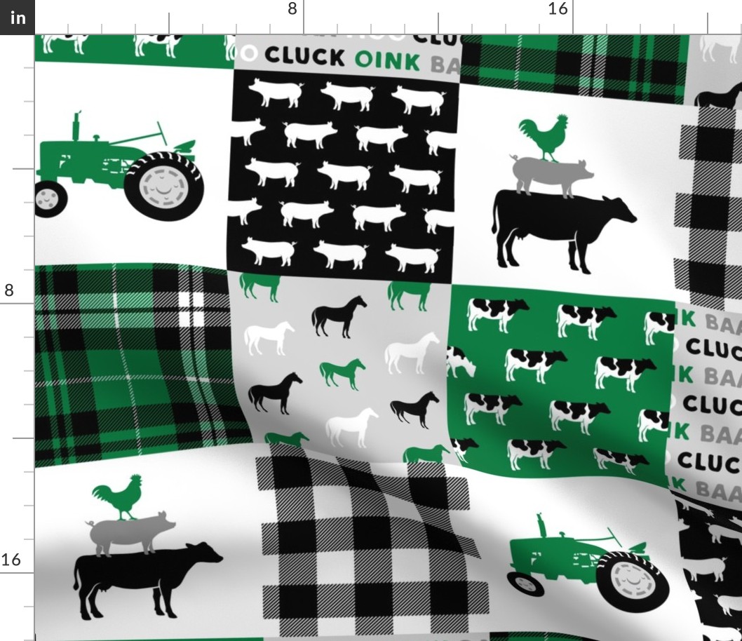 farm life wholecloth - black and green - tractor with plaid