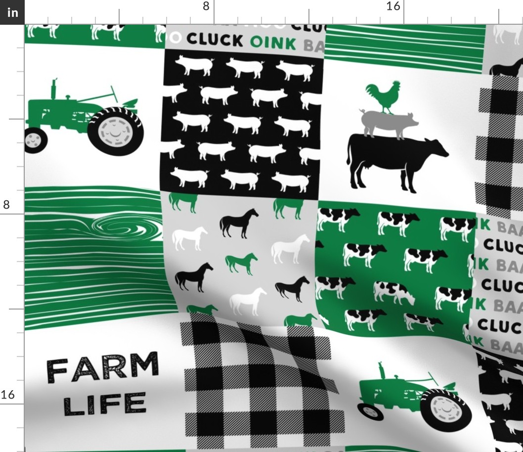 farm life - wholecloth green and black - woodgrain