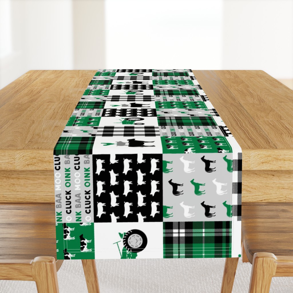 farm life wholecloth - black and green - tractor with plaid (90)