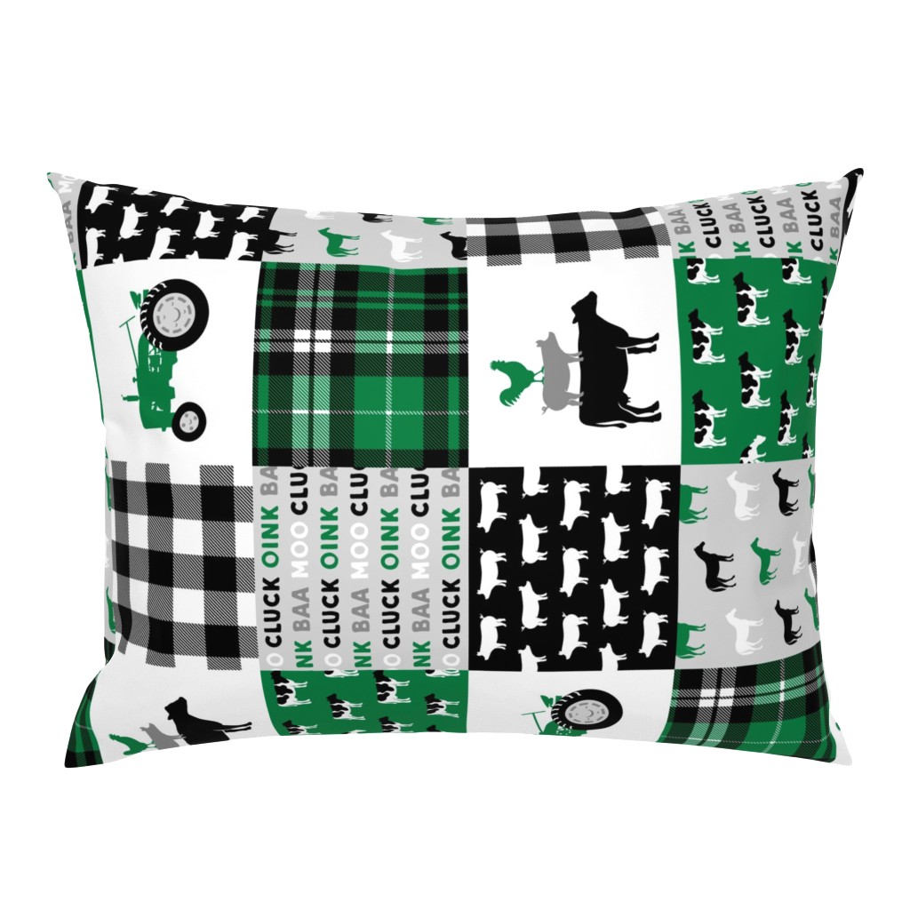 farm life wholecloth - black and green - tractor with plaid (90)