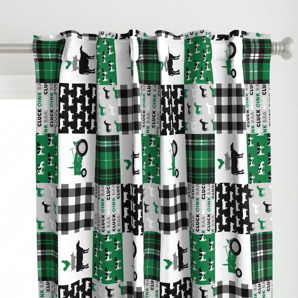 farm life wholecloth - black and green - tractor with plaid (90)