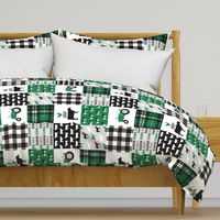 farm life wholecloth - black and green - tractor with plaid (90)