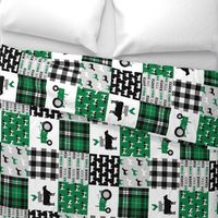 farm life wholecloth - black and green - tractor with plaid (90)