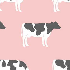 (large scale) cows on pink - farm fabric