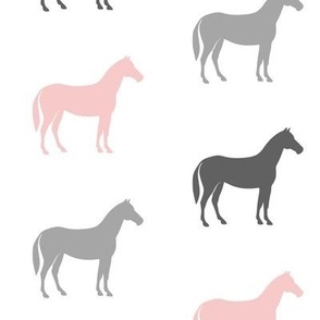multi horses - pink and grey - farm fabric