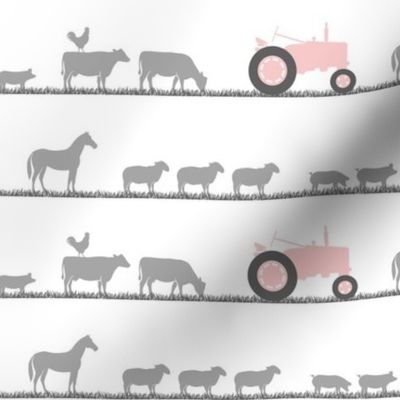 farm animals on parade - pink and grey