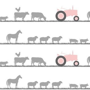 farm animals on parade - pink and grey