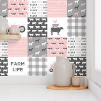 farm life wholecloth - woodgrain - pink and grey farm fabrics