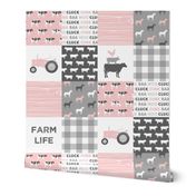 farm life wholecloth - woodgrain - pink and grey farm fabrics