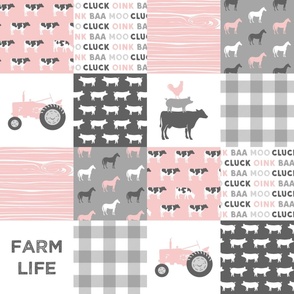 farm life wholecloth - woodgrain - pink and grey farm fabrics