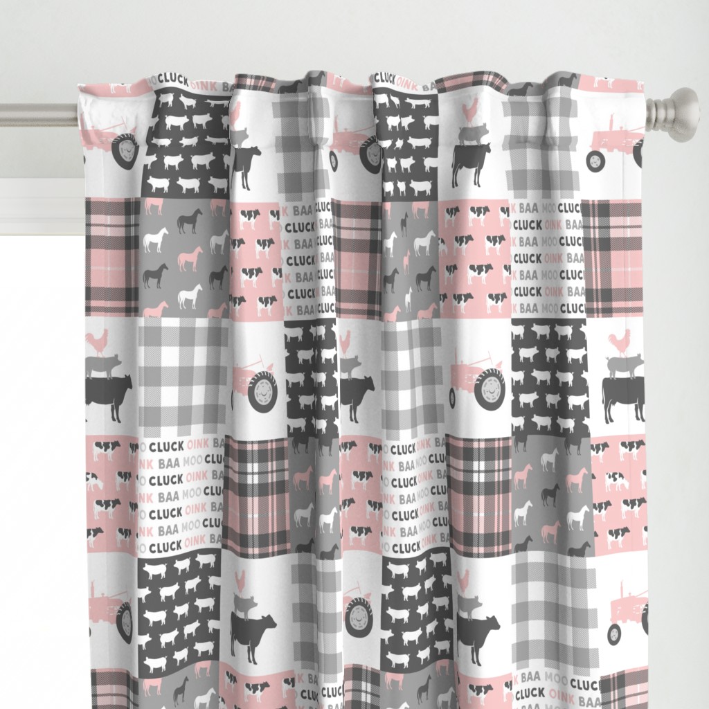 farm life wholecloth patchwork with plaid - pink and grey