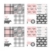 farm life wholecloth patchwork with plaid - pink and grey