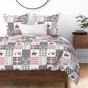 farm life wholecloth patchwork with plaid - pink and grey