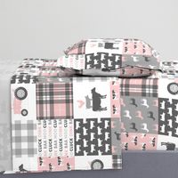 farm life wholecloth patchwork with plaid - pink and grey