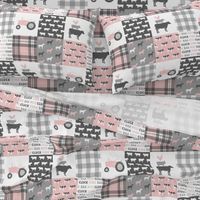 farm life wholecloth patchwork with plaid - pink and grey