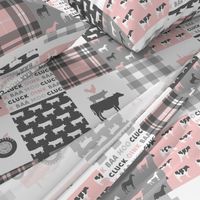 farm life wholecloth patchwork with plaid - pink and grey