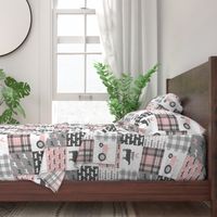 farm life wholecloth patchwork with plaid - pink and grey