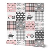 farm life wholecloth patchwork with plaid - pink and grey