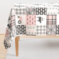 farm life wholecloth patchwork with plaid - pink and grey