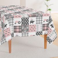 farm life wholecloth patchwork with plaid - pink and grey