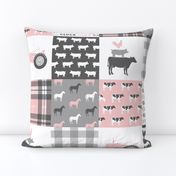 farm life wholecloth patchwork with plaid - pink and grey