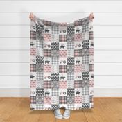 farm life wholecloth patchwork with plaid - pink and grey