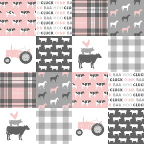 farm life wholecloth patchwork with plaid - pink and grey