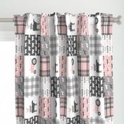 farm life wholecloth patchwork with plaid - pink and grey (90)