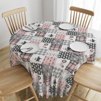 farm life wholecloth patchwork with plaid - pink and grey (90)