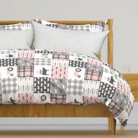 farm life wholecloth patchwork with plaid - pink and grey (90)