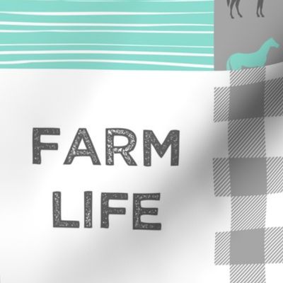 farm life wholecloth - dark aqua woodgrain