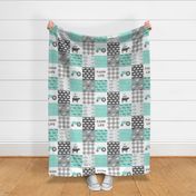 farm life wholecloth - dark aqua woodgrain