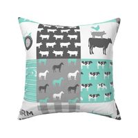 farm life wholecloth - dark aqua woodgrain