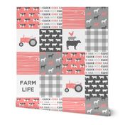 farm life wholecloth - pink coral woodgrain