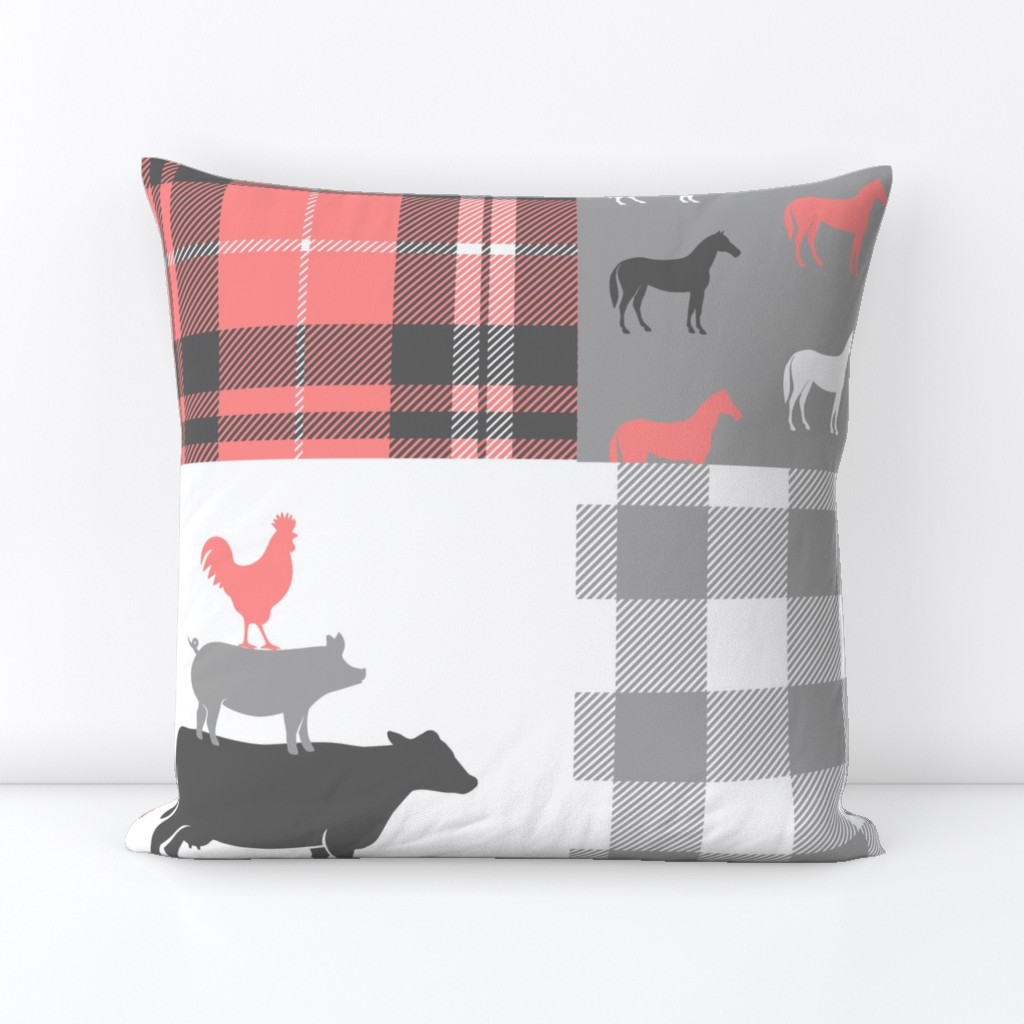 farm life wholecloth - pink coral plaid