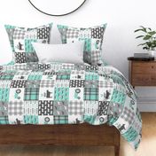 farm life wholecloth (90) - dark aqua plaid