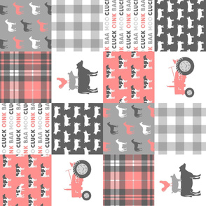 farm life wholecloth (90) - plaid pink coral