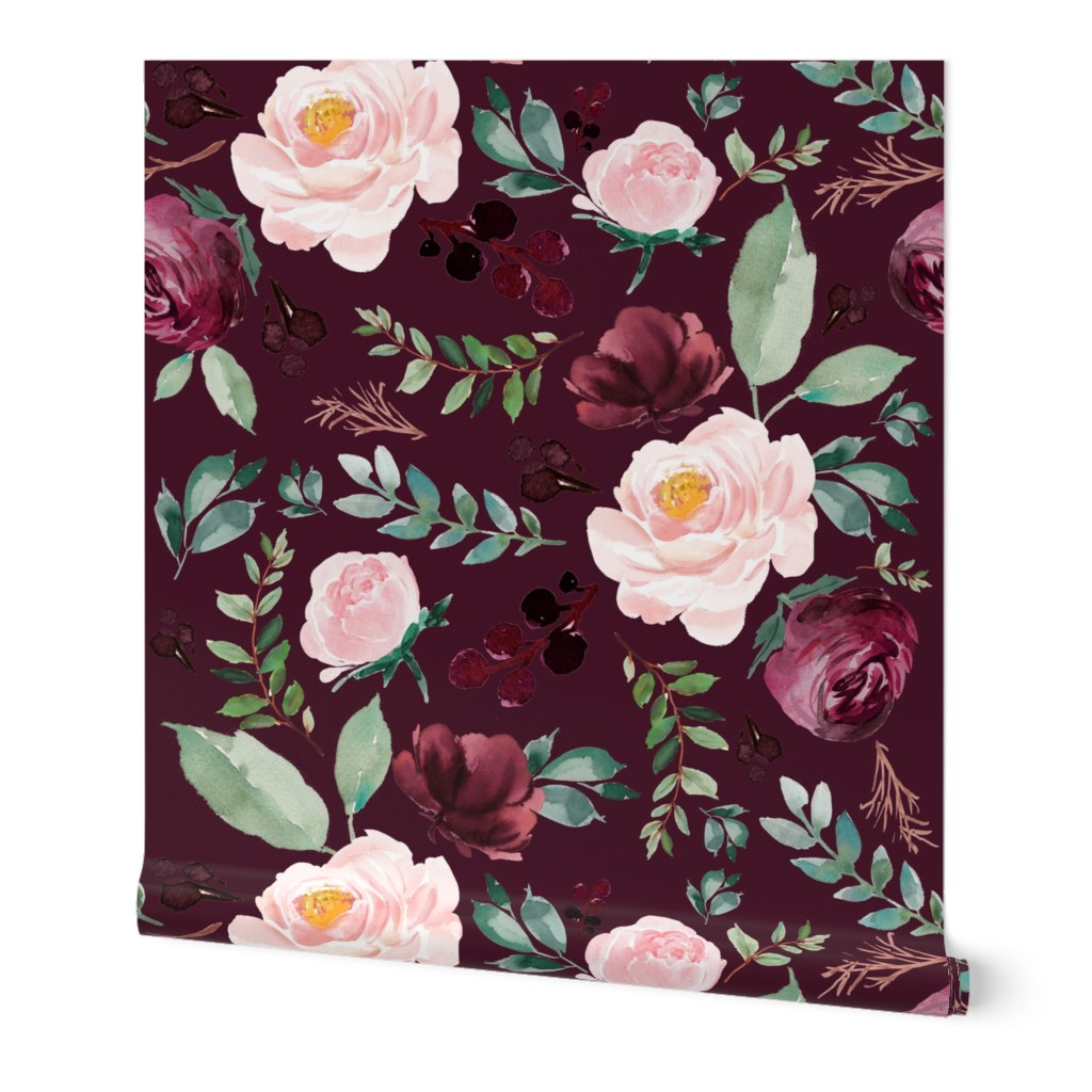 4" Wild at Heart Florals / Dark Crimson