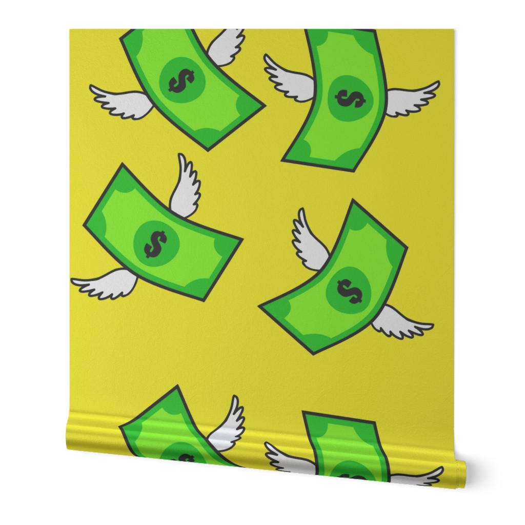green flying money dollar signs notes banknotes pop art wings currency 