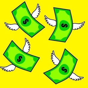 green flying money dollar signs notes banknotes pop art wings currency 