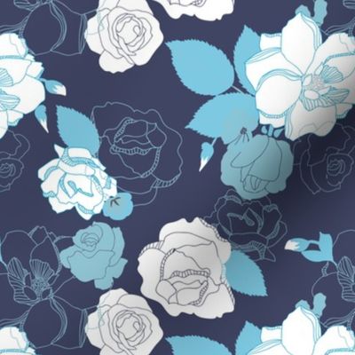 Roses In Bloom - Navy Colorway