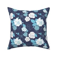 Roses In Bloom - Navy Colorway