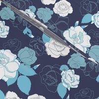 Roses In Bloom - Navy Colorway