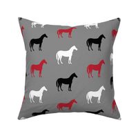 multi horses on grey - black and red  farm collection