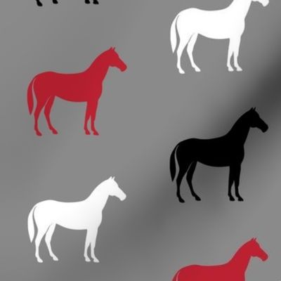multi horses on grey - black and red  farm collection