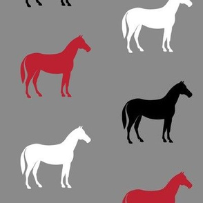 multi horses on grey - black and red  farm collection